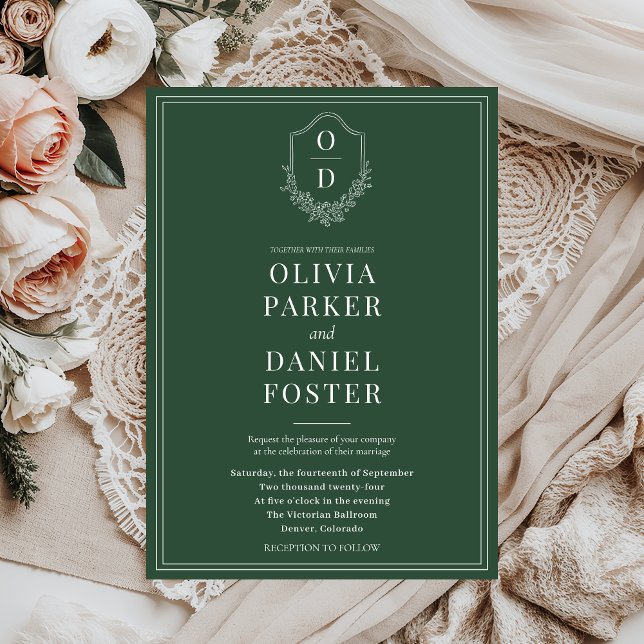 Invitación Elegante Escudo clásico Boda verde esmeralda (Subido por el creador)