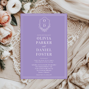 Invitación Elegante Escudo clásico Lilac Boda púrpura