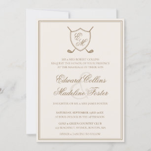 Invitación Elegante Escudo clásico Monograma Boda de golf