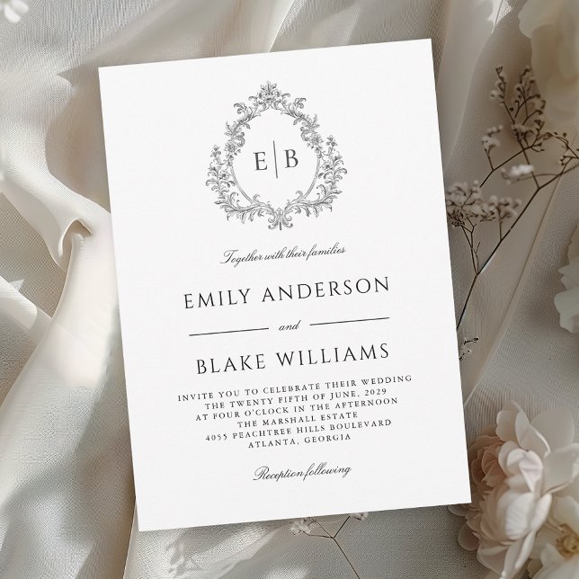 Invitación Elegante Escudo de Boda formal Monograma (Subido por el creador)