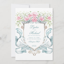 Invitación Elegante Escudo de bodas con Rosas | Monograma