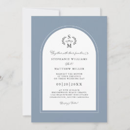 Invitación Elegante Escudo de caligrafía azul turquesa Boda d