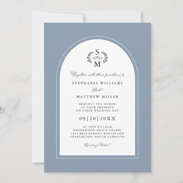 Invitación Elegante Escudo de caligrafía azul turquesa Boda d (Anverso)