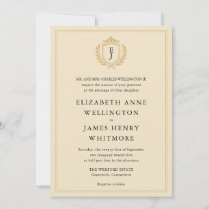 Invitación Elegante Escudo de Dinero Antiguo - Boda de Marfil