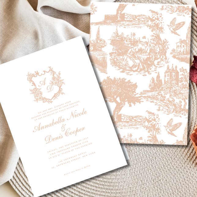 Invitación Elegante Escudo de época Rubor Boda rosa (Subido por el creador)