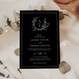 Invitación Elegante Escudo de Flores Silvestres Monograma Bod
