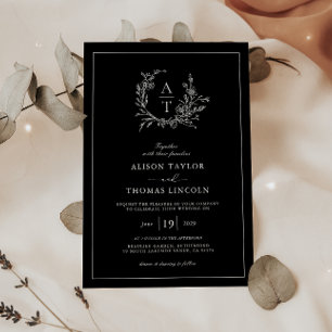 Invitación Elegante Escudo de Flores Silvestres Monograma Bod
