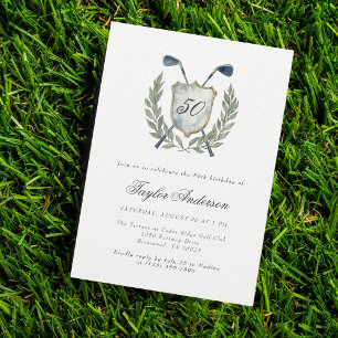 Invitación Elegante Escudo de golf 50. Fiesta de Cumpleaños G