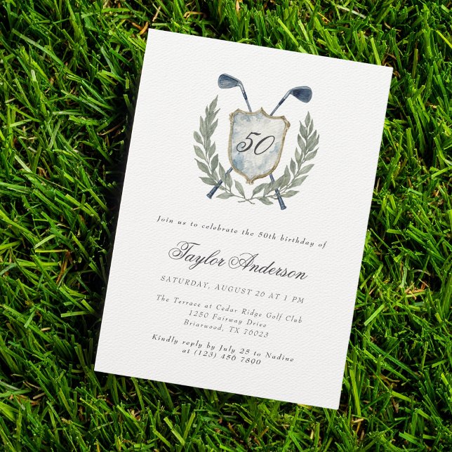 Invitación Elegante Escudo de golf 50. Fiesta de Cumpleaños G (Subido por el creador)