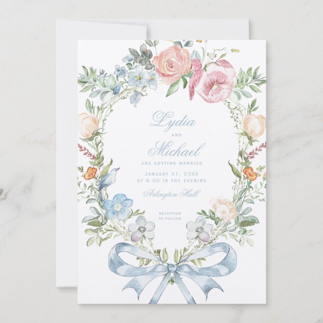 Invitación Elegante Escudo de guirnaldas florales | Boda de m (Anverso)