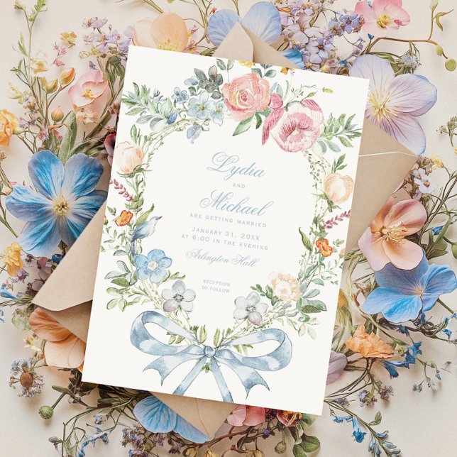 Invitación Elegante Escudo de guirnaldas florales | Boda de m (Subido por el creador)