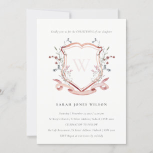 Invitación Elegante Escudo de Monograma de Flor Silvestre Ros
