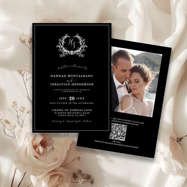 Invitación Elegante Escudo de Monograma Negro Boda de código  (Subido por el creador)