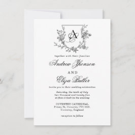 Invitación Elegante Escudo de Monograma Peony