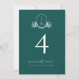 Invitación Elegante Escudo de Monograma Verde azulado oscuro