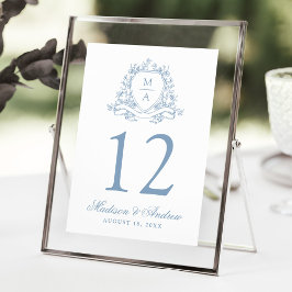 Invitación Elegante Escudo Floral Azul Boda Número de tabla