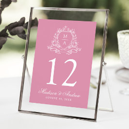 Invitación Elegante Escudo floral Boda rosa Número de tabla