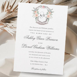 Invitación Elegante Escudo floral monograma formal clásico