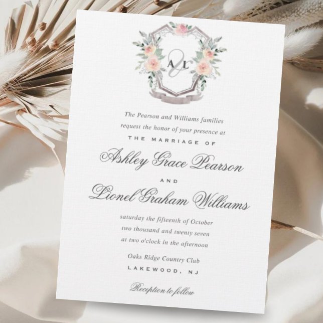 Invitación Elegante Escudo floral monograma formal clásico (Subido por el creador)