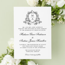 Elegante Escudo floral negro Boda Monograma
