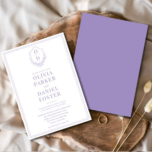 Invitación Elegante Escudo Lilac Purple Boda Minimalista