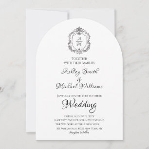 Invitación Elegante Escudo Minimalista Monograma Formal Boda