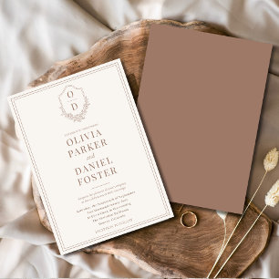 Invitación Elegante Escudo Mocha Brown Boda Moderno