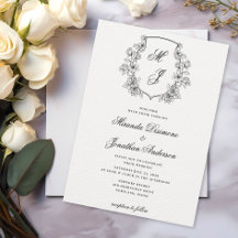 Elegante Escudo Monograma Boda blanco negro