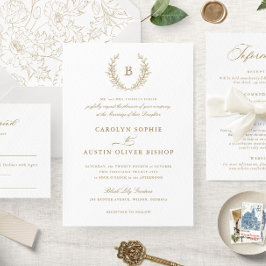 Invitación Elegante Escudo Monograma Boda de la corona de oro