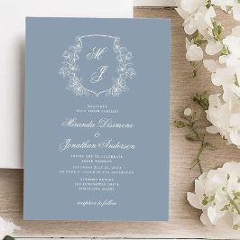 Invitación Elegante Escudo Monograma Dusty Blue Boda