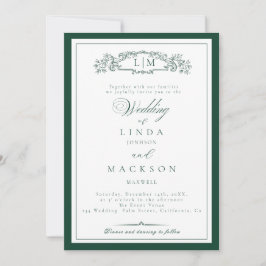 Invitación Elegante Escudo verde esmeralda Monograma Boda en