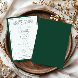 Invitación Elegante Escudo verde esmeralda Monograma Boda en