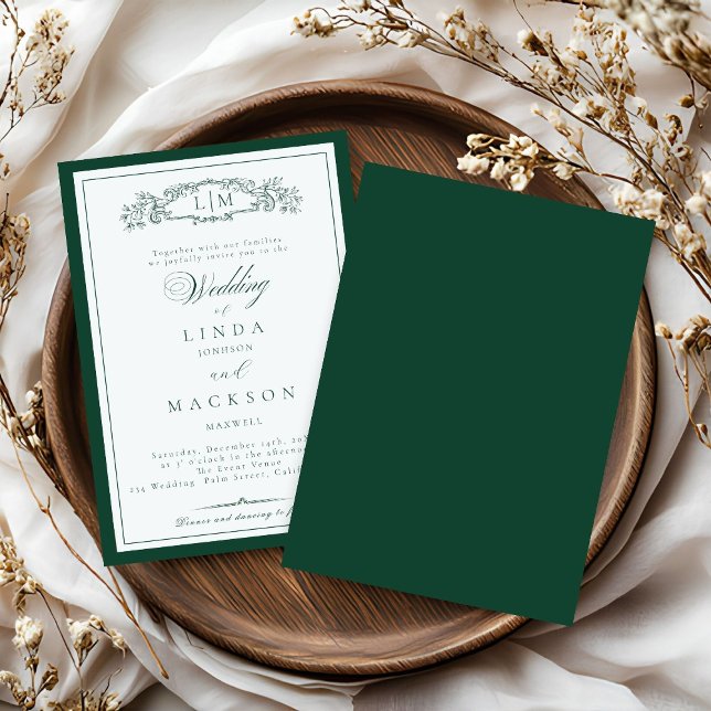 Invitación Elegante Escudo verde esmeralda Monograma Boda en (Subido por el creador)