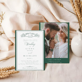 Invitación Elegante Escudo verde esmeralda Monograma Boda en
