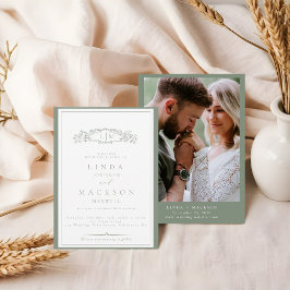 Invitación Elegante Escudo verde sabio Boda Monograma