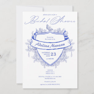 Invitación Elegante Escudo victoriano victoriano  Blue Bridal