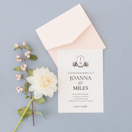 Invitación Elegante Escudo Vintage Boda de Monograma Botánico