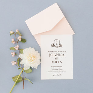 Invitación Elegante Escudo Vintage Boda de Monograma Botánico