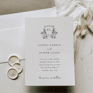 Invitación Elegante Escudo y Monograma Boda negro y blanco