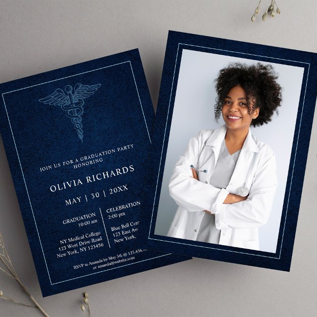 Invitación Elegante Escuela de Medicina Azul de la Marina (Subido por el creador)