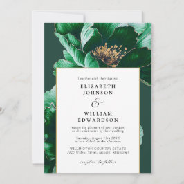 Invitación Elegante Esmeralda Y Floral De Oro Todo En Un Boda