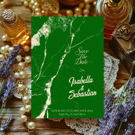 Invitación Elegante Esmeralda y Mármol de Champán Ahorre la F