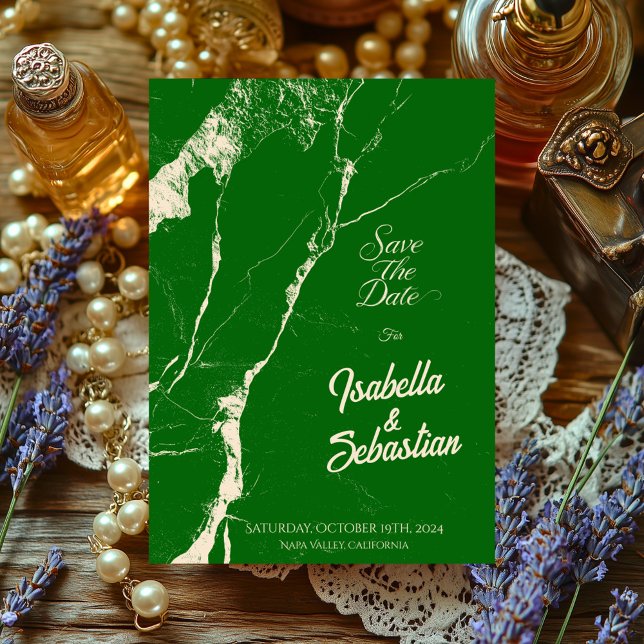 Invitación Elegante Esmeralda y mármol de champán para guarda (Subido por el creador)