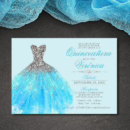 Invitación Elegante Español Quinceañera Mis Quince Blue