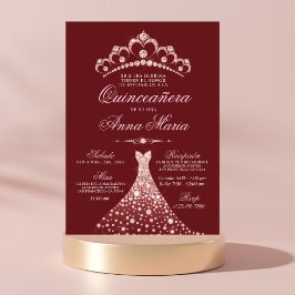 Invitación Elegante español Quinceañera Mis Quince Borgoña