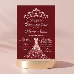 Invitación Elegante español Quinceañera Mis Quince Borgoña