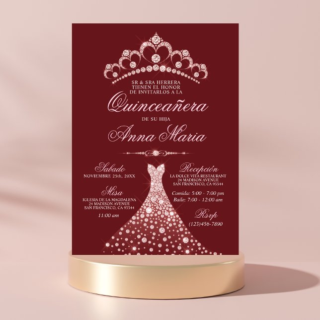 Invitación Elegante español Quinceañera Mis Quince Borgoña (Subido por el creador)