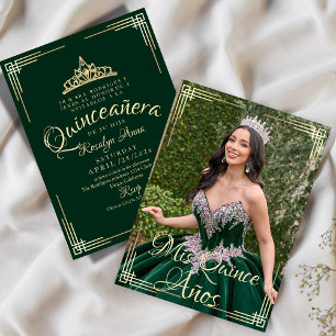Invitación Elegante español Quinceañera Mis Quince Green Gold