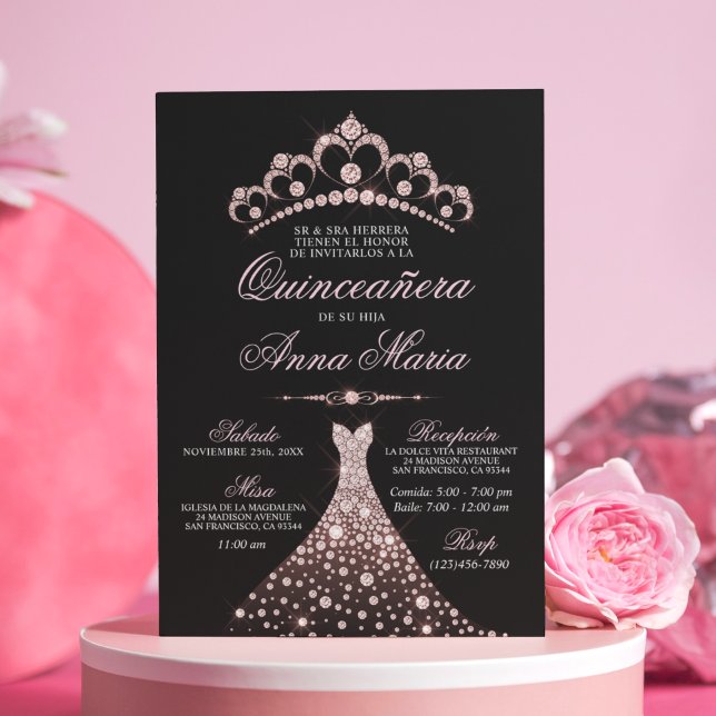 Invitación Elegante español Quinceañera Mis Quince Pink (Subido por el creador)