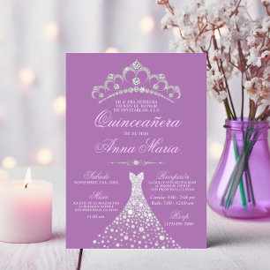 Invitación Elegante Español Quinceañera Mis Quince Púrpura